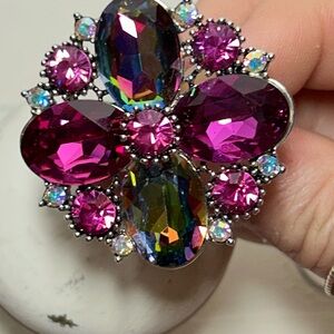 Elegant Multicolor Crystal Parklane Ring Rasberry